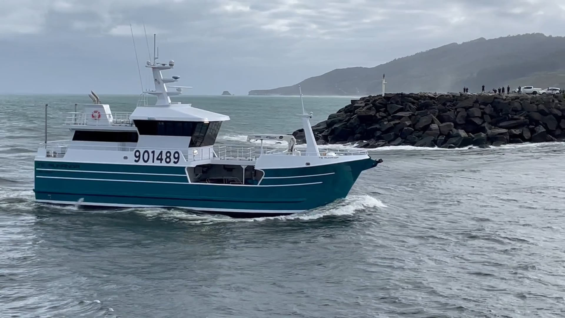 Westfleet's new fishing boat crosses the Grey River bar Greymouth Star