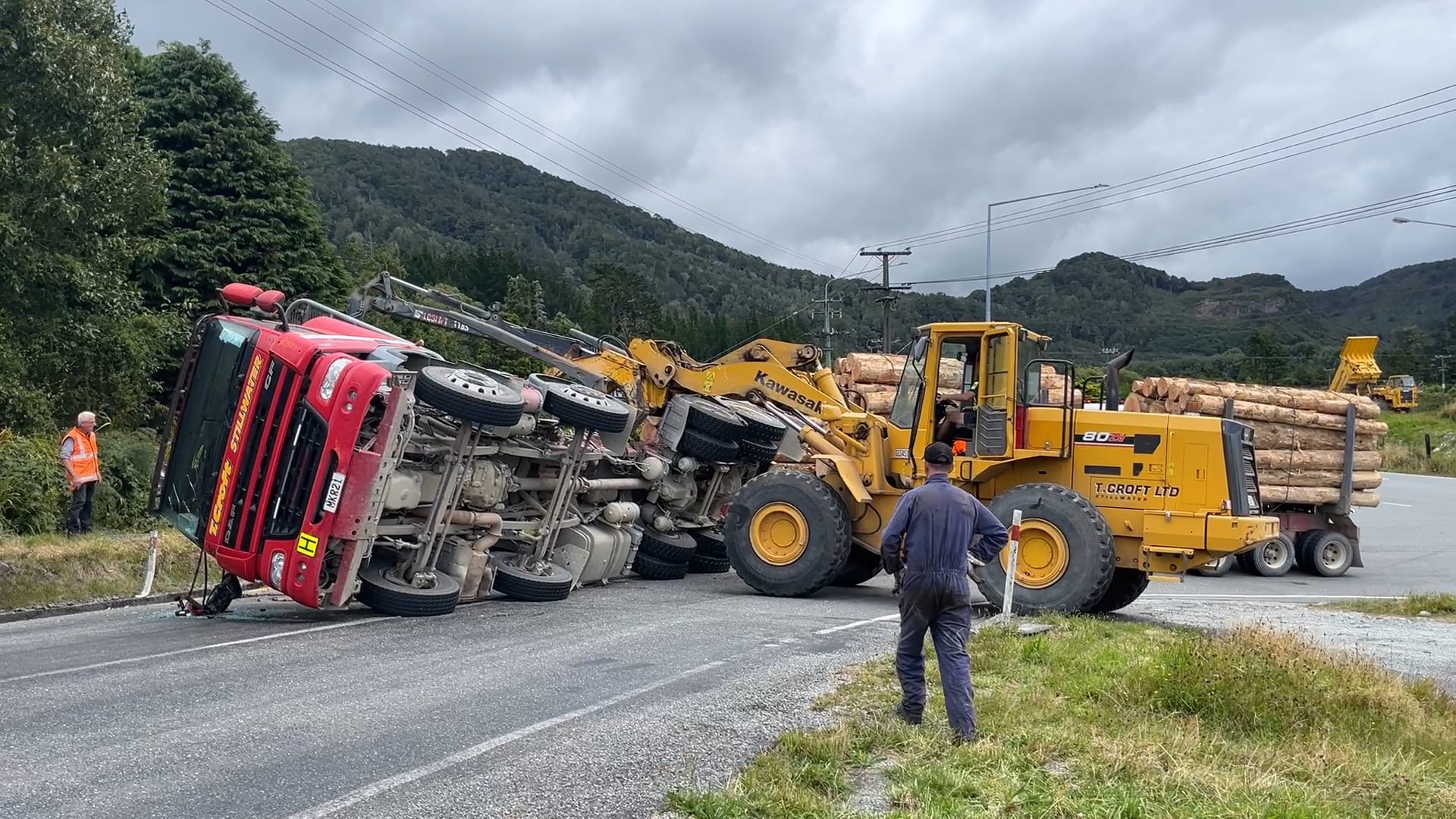 Rolled logging truck righted Greymouth Star